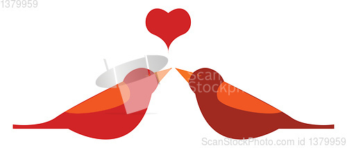 Image of Two red birds with a heart above them vector or color illustrati