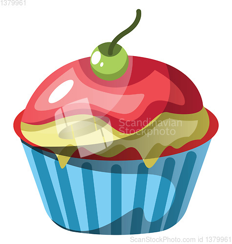 Image of Red velvet cupcake with red and green icingillustration vector o