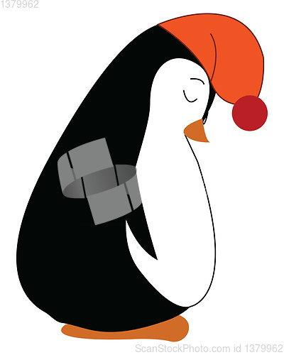 Image of A cute penguin sleeping with his head down vector color drawing 