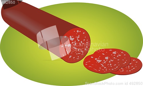 Image of Pepperoni salami sliced illustration