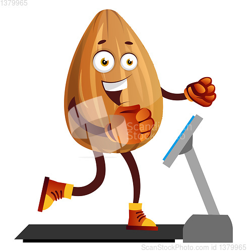 Image of Almond running on a treadmill, illustration, vector on white bac