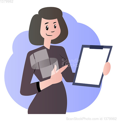 Image of Cartoon woman with documents vector illustration on white backgr