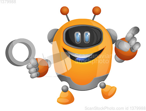 Image of Cartoon robot holding a magnifying glass illustration vector on 