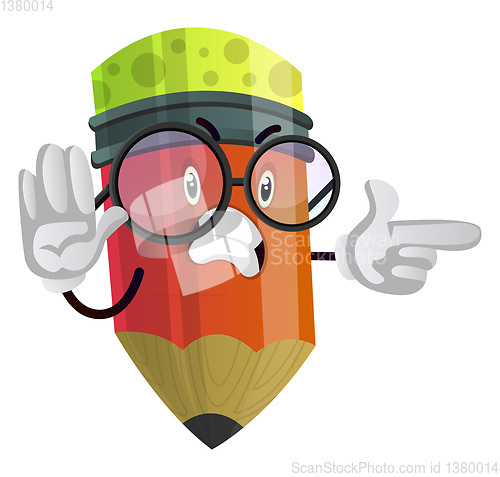 Image of Angry pencil is pointing at something illustration vector on whi