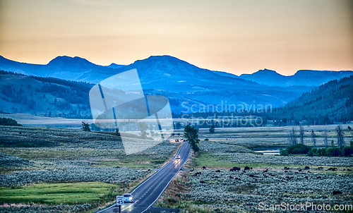 Image of The sun setting over the Lamar Valley near the northeast entranc