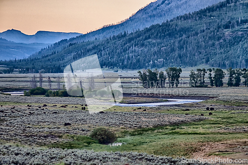 Image of The sun setting over the Lamar Valley near the northeast entranc