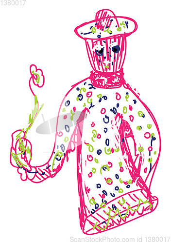 Image of Pink-colored sketch of a joker toy vector or color illustration