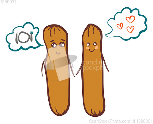 Image of Simple cartoon of two thinking sausages vector illustration on w