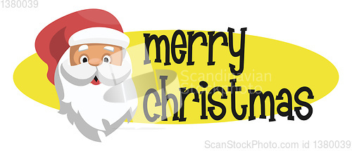 Image of Yellow elipse with Santas head and Merry Christmass text vector 