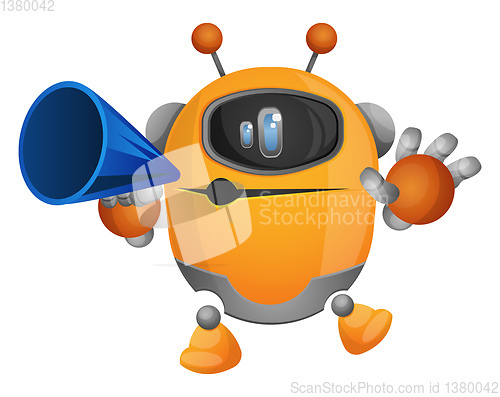 Image of Cartoon robot speaking on a megaphone illustration vector on whi