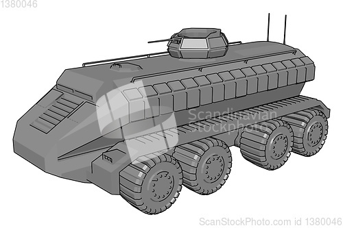 Image of 3D vector illustration on white background of a gray armoured mi