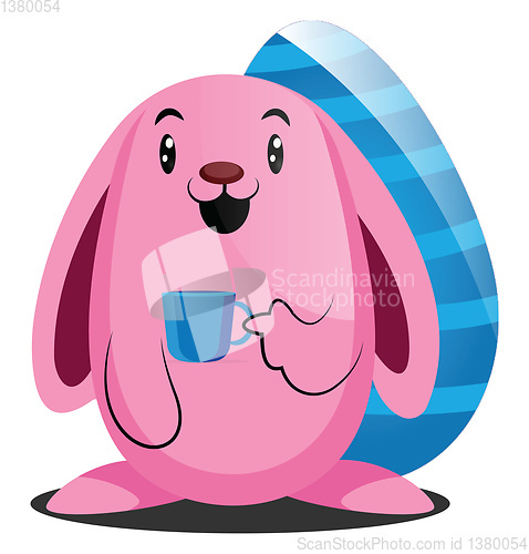Image of Pink Easter rabbit holding a cup illustration web vector on a wh