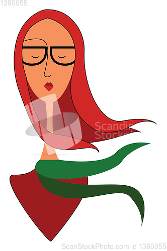 Image of Portrait of a girl with red hair eyeglasses and green scarf vect