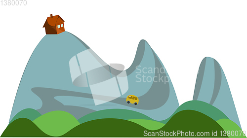 Image of Hill top house vector or color illustration