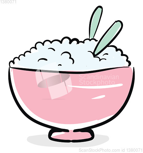 Image of Rice in a tureen, vector or color illustration.