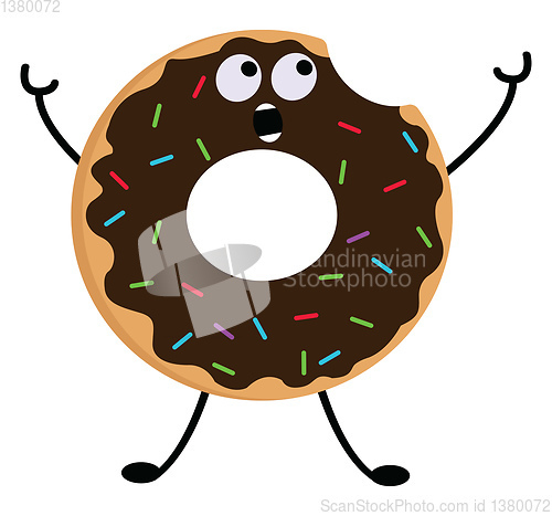 Image of Vector illustration of a chocolate cream donut with colorful spr