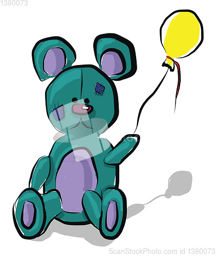 Image of A bear with a yellow balloon, vector color illustration.