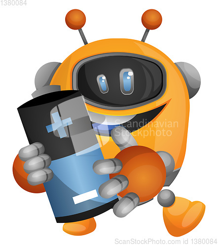 Image of Robot holding the battery illustration vector on white backgroun