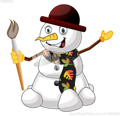 Image of Snowman with brush illustration vector on white background