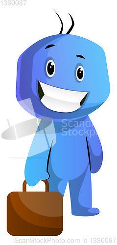 Image of Blue cartoon caracter holding a briefcase illustration vector on