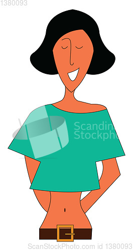 Image of Abstract vector illustration of a smiling girl in turquoise top 
