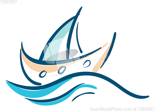 Image of Sailing boat in ocean vector or color illustration