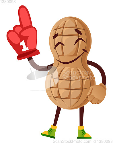 Image of Peanut with big glove, illustration, vector on white background.