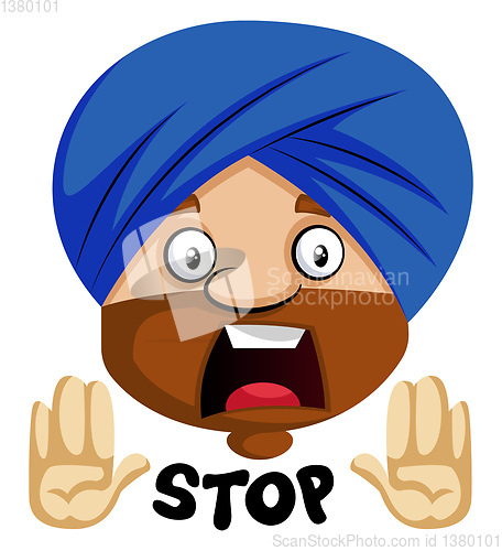 Image of Muslim human emoji with stop expression, illustration, vector on