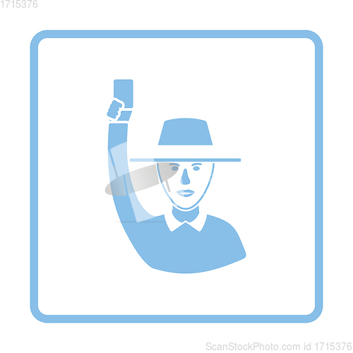 Image of Cricket umpire with hand holding card icon