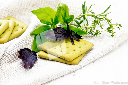 Image of Cookies with basil and spinach on board