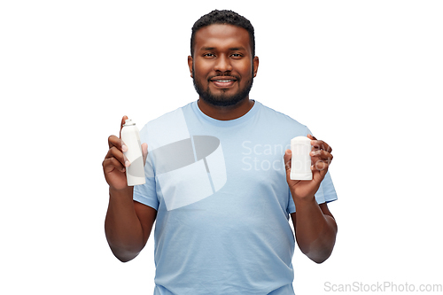 Image of african american man with antiperspirant deodorant