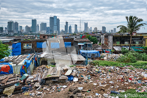Image of View of Mumbai skyline over slums in Bandra suburb