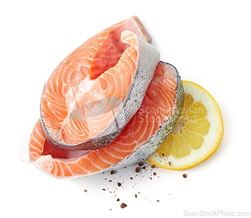 Image of fresh raw salmon steaks