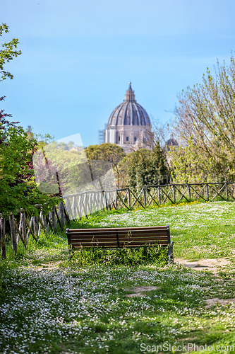 Image of flowering meadow and a wooden bench