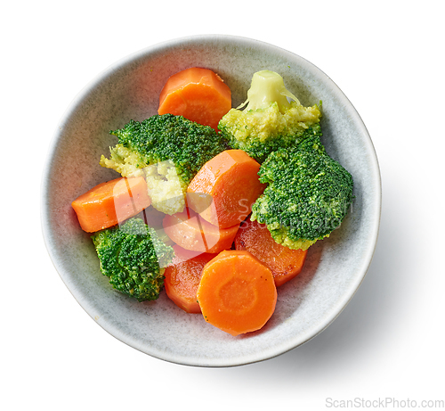 Image of bowl of steamed carrots and broccoli