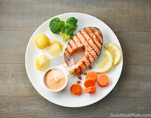 Image of plate of grilled salmon steak