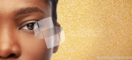 Image of close up of face of young african american woman