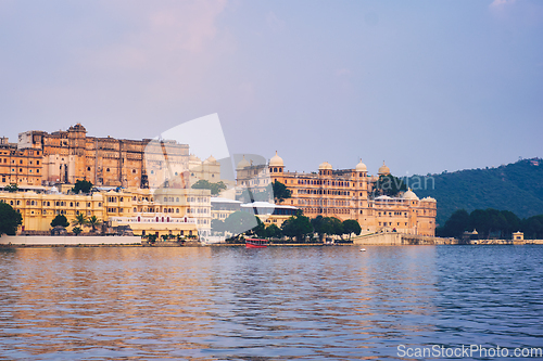 Image of Udaipur City Palace on sunset view. Udaipur, India