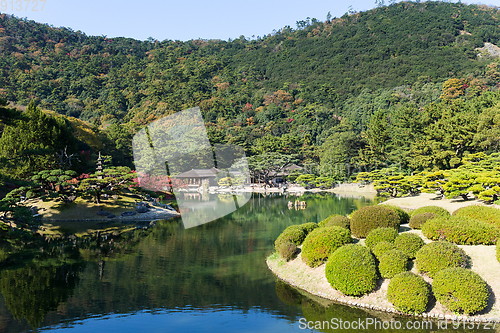 Image of Japanese Ritsurin Garden in autumn