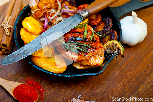 Image of roasted grilled BBQ chicken breast with herbs and spices