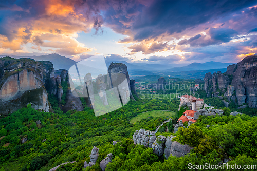 Image of Sunset sky and monasteries of Meteora