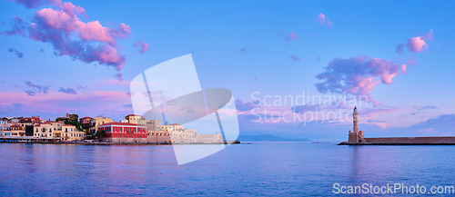 Image of Picturesque old port of Chania, Crete island. Greece