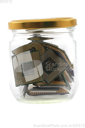 Image of computer chips in the glass bottle