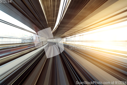 Image of Motion of Japanese mono rail at evening