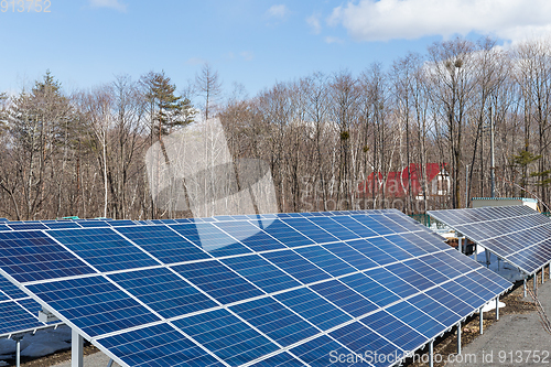 Image of Solar panel system in countryside