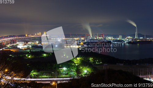 Image of Great Seto Bridge and industrial district at night