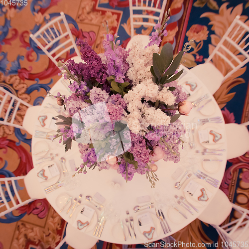 Image of Festive table decoration in Lilac colours.