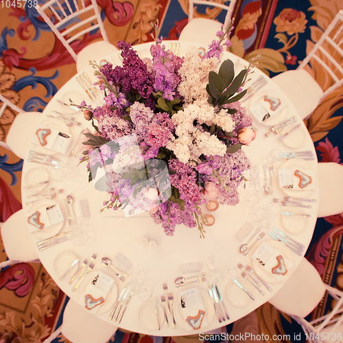 Image of Festive table decoration in Lilac colours.
