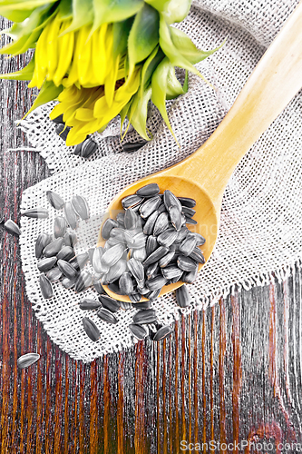 Image of Seeds sunflower in spoon on board top