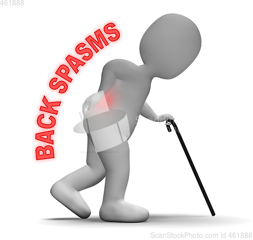 Image of Back Spasms Indicates Spinal Column Contractions 3d Rendering